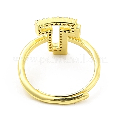 Bague réglable avec lettre initiale en émail de couleurs mélangées et zircons cubiques transparents&nbsp;RJEW-P045-01G-T