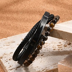 Bracciali multifilo in pelle intrecciata per uomo&nbsp;BJEW-Z081-16EB
