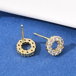 Серьги-гвоздики из латуни с микропаве из прозрачных кубических цирконий&nbsp;EJEW-F400-12G