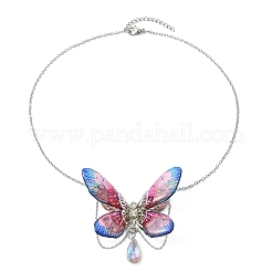 Collier pendentif papillon 3D en résine époxy bicolore et acier inoxydable 304 pour femme (3 pièce).&nbsp;NJEW-TA00237