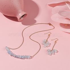 Conjunto de joyas con cuentas de chips de aguamarina natural&nbsp;SJEW-JS01230-07