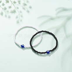 2 pièces 2 couleurs au chalumeau mauvais œil et bracelets extensibles en perles acryliques pour femmes&nbsp;BJEW-JB08610