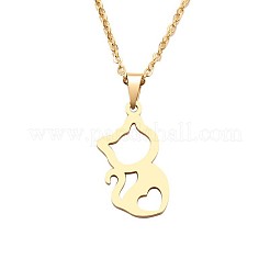 Ожерелья с полым кулоном в форме кота из нержавеющей стали 304 для женщин&nbsp;FS-WG44308-02