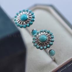 Регулируемый комплект колец-манжет из искусственной бирюзы и серебра [925] пробы.&nbsp;RJEW-C155-10