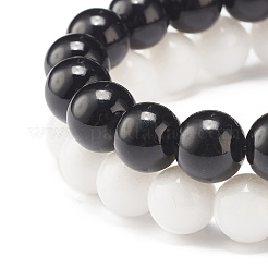 2 pièces 2 couleurs 10mm jade mashan naturel (teint) et jade malaisien (teint) ensemble de bracelets extensibles perlés ronds&nbsp;BJEW-JB07641