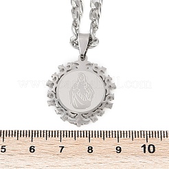 Плоские круглые подвески с узором Virgin из нержавеющей стали 201 для мужчин и женщин&nbsp;LS-NJEW-K283-20P