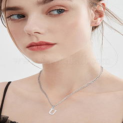 Collier avec pendentif lettre en acier inoxydable 304&nbsp;NJEW-LP0001-33U-P