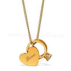 Valentinstags-Ring aus Edelstahl 304 mit klaren Zirkonia im Pavé-Stil und herzförmige Halskette für Damen&nbsp;WG8D8BB-01