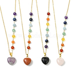 Collana con ciondolo a forma di cuore in pietra naturale mista chakra e catena in ottone per donna&nbsp;NJEW-JN06267
