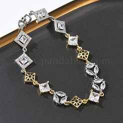 Messing-Gliederkettenarmbänder mit Mikropflaster und klarem Zirkonia für Damen&nbsp;BJEW-C156-06C-GP
