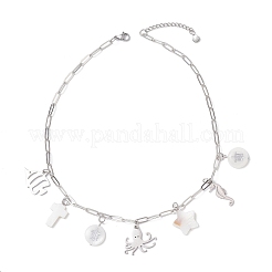 Collar con colgante de cadena de clip de latón con concha blanca natural y aleación para mujer&nbsp;NJEW-JN05406-03