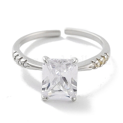 Прямоугольная стойка покрытие латунь микропаве кубический цирконий солитер кольцо&nbsp;RJEW-Z059-10P-03