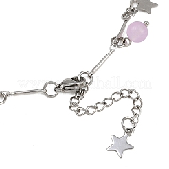 3 шт. браслеты на ногу из латунной цепочки с подвесками в виде луны и звезды из нержавеющей стали 201 и натурального окрашенного малайзийского нефрита&nbsp;AJEW-AN00732