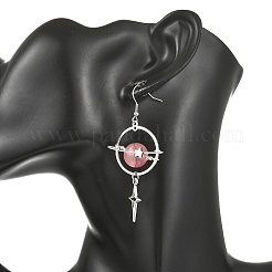 Boucles d'oreilles pendantes en jade vert naturel et alliage&nbsp;EJEW-TA00818-03
