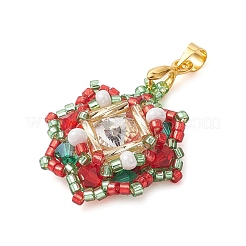 Colgantes de cuentas de semillas y rhinestone de vidrio navideño&nbsp;PALLOY-MZ00252
