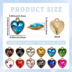 24 pendentif en strass à facettes en verre de 12 couleurs&nbsp;GLAA-SC0002-72
