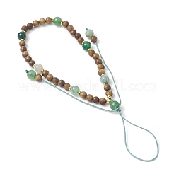 Chaînes de dragonne pour téléphone en perles rondes en agate naturelle teintée et en bois&nbsp;HJEW-JM03365-03