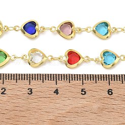 Collane da donna con catena a maglie in ottone e vetro a forma di cuore colorato.&nbsp;NJEW-JN06103