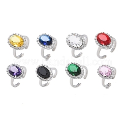 Bagues ouvertes en laiton avec micro pavé de zircones cubiques pour femmes&nbsp;RJEW-L343-17P