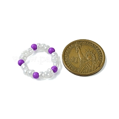 Круглые женские растягивающиеся кольца из синтетической бирюзы со стеклянными бусинами&nbsp;RJEW-JR00707-04