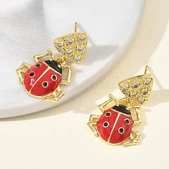 Boucles d'oreilles pendantes coccinelle en laiton serties de micro-pavés de zirconiums cubiques pour femmes&nbsp;EJEW-A167-17G