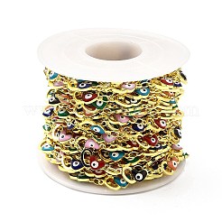 Cuore smaltato in ottone ecologico fatto a mano con catena a maglie malocchio&nbsp;CHC-I045-11G