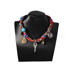 Ожерелья из плетеного полиэфирного шнура в стиле бохо с подвеской в виде цветка-ключика из сплава смолы для женщин&nbsp;FS-WG3E501-01