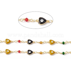 Cuore smaltato in ottone ecologico fatto a mano con catena a maglie malocchio&nbsp;CHC-E025-27G