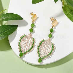 Boucles d'oreilles à tige en feuille de jade blanc naturel&nbsp;EJEW-MZ00252