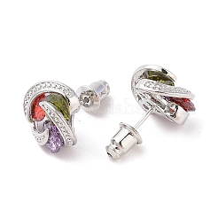 Серьги-гвоздики из латуни с микропаве из кубического циркония&nbsp;EJEW-I304-04P-02