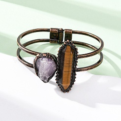 Браслеты с бусинами из натурального тигрового глаза и аметиста&nbsp;G-B150-05R-05