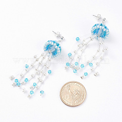 Orecchini pendenti con semi di vetro e pietra di luna sintetica con perline lunghe con nappa e perle di conchiglia da donna&nbsp;EJEW-TA00062