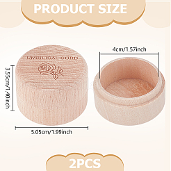 Круглые деревянные коробки для хранения пуповины с резным узором в виде розы&nbsp;AJEW-WH0695-249