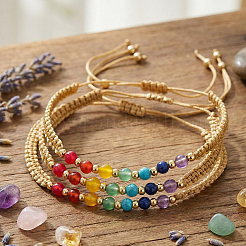 3 Stück verstellbares Chakra-Armband-Set mit runden Perlen aus Natur- und Kunststeinen&nbsp;ZZ4943-3