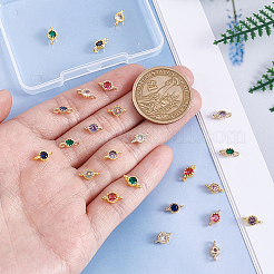 24 шт. 12-цветные латунные плоские круглые подвески-соединители с кубическим цирконием&nbsp;KK-PH0012-92