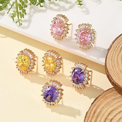 Pendientes de latón ovalado con micro pavé de circonitas cúbicas para mujer&nbsp;EJEW-G428-27G