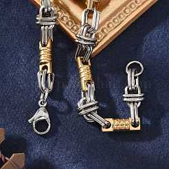 Ионное покрытие (ip) двухцветный браслет из нержавеющей стали 201 с колонной и овальными звеньями&nbsp;BJEW-B078-30GP