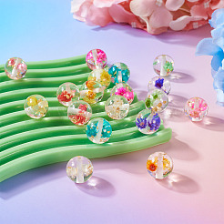 18 шт. 9-цветные прозрачные бусины из смолы с внутренними сухоцветами&nbsp;RESI-TA0003-29