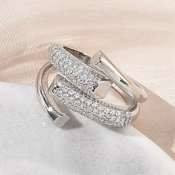 Anillos abiertos de latón con micropavé de circonitas cúbicas para mujer&nbsp;RJEW-L343-12P-01