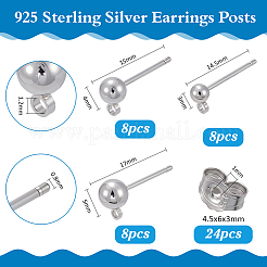 24 шт. 3 стиля сережек-гвоздиков с круглыми шариками из стерлингового серебра&nbsp;FIND-ME0002-56