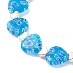 Bracelet extensible fait main millefiori au chalumeau et perles de coeur en alliage&nbsp;BJEW-JB08042-02