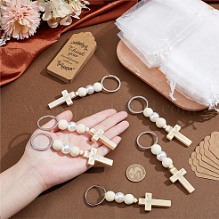 30 шт. брелок-крест из дерева и пластика с жемчужной подвеской&nbsp;KEYC-GO0001-18