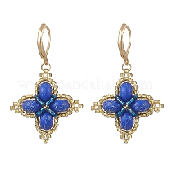 Серьги с застежкой-молнией из клеверного стекла и синтетической императорской яшмы&nbsp;EJEW-MZ00658-02