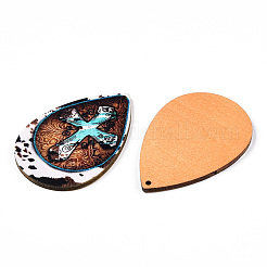 Grands pendentifs en bois avec croix imprimée&nbsp;WOOD-CJC0015-01C