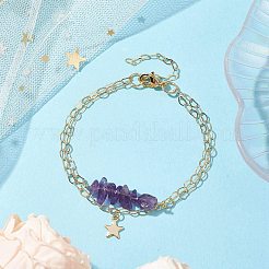 Set di braccialetti multifilo con chip di ametista naturale&nbsp;BJEW-JB10500-02