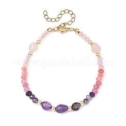 Braccialetti da donna con perline rondelle e pepite di ametista e quarzo rosa tinte naturalmente dalla Malesia&nbsp;BJEW-JB14090-03