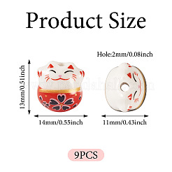 9 perles en porcelaine imprimées faites à la main&nbsp;PORC-TADJ0001-01H