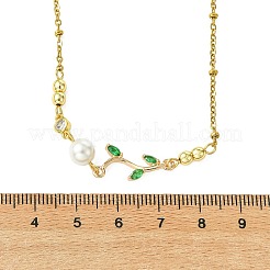 Collares de cadena de acero inoxidable 304 con colgante de rama de perlas y concha para mujer.&nbsp;NJEW-JN06153