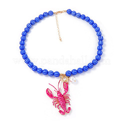 Ожерелья из пластиковых бусин с подвеской в виде лобстера ярко-розового цвета из сплава эмали для женщин&nbsp;FS-WG5F5C8-01