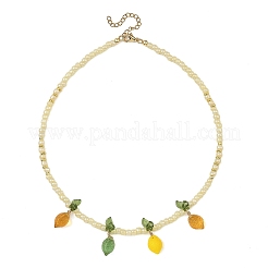 Colliers en perles de verre ornés d'un pendentif en forme de citron avec feuille acrylique&nbsp;NJEW-JN06426